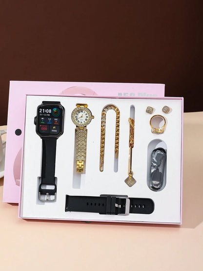 A58 Plus 2.02" Smartwatch Gift Set with Luxury Jewelry – SIM Enabled, Fitness Tracker, Full Gift Box