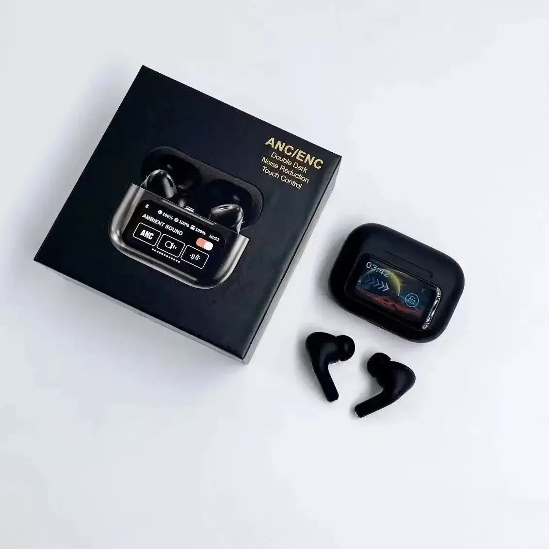 Wireless Earbuds Headphones Bluetooth 5.4, Touch Screen Display iPhone & Android