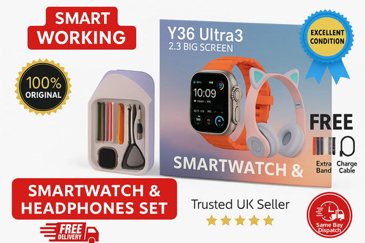 Y36 Ultra 3 Smartwatch & Cat Ear Wireless Headphones Gift Set – 2.3” Big Screen, Fitness Tracker, Multiple Straps