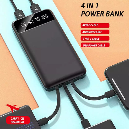 Fast Charging 10000mAh Power Bank - Built in Cable 4in1 | For iPhone & Android