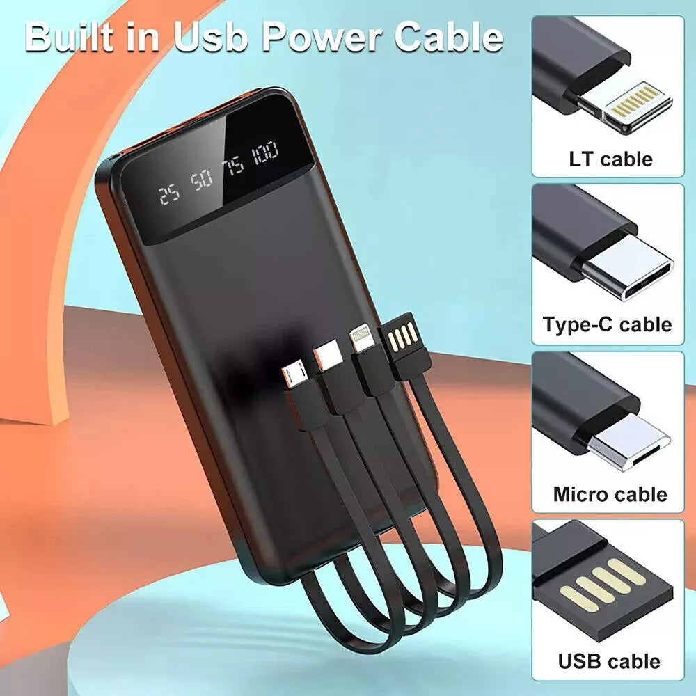 Fast Charging 10000mAh Power Bank - Built in Cable 4in1 | For iPhone & Android