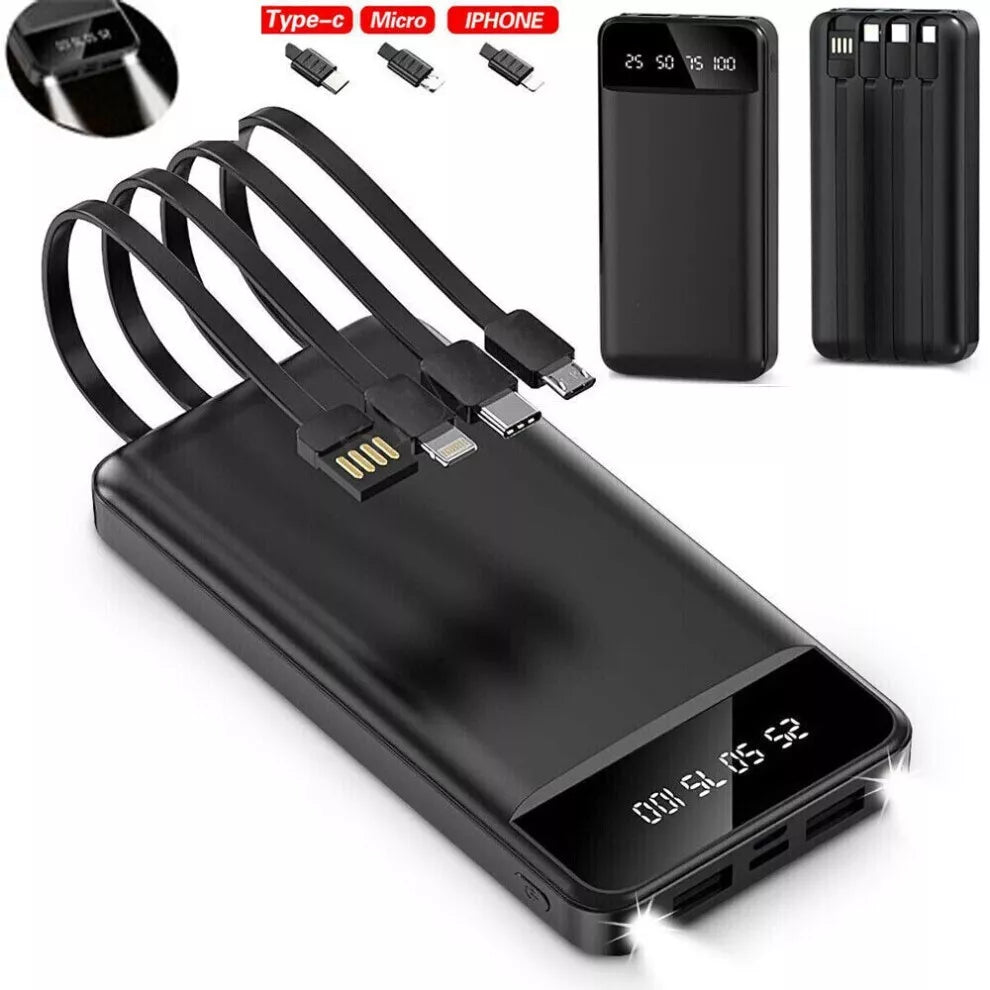 Fast Charging 10000mAh Power Bank - Built in Cable 4in1 | For iPhone & Android